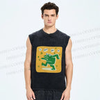 Unisex Singing Funny Frog Printed Washed Tank Top