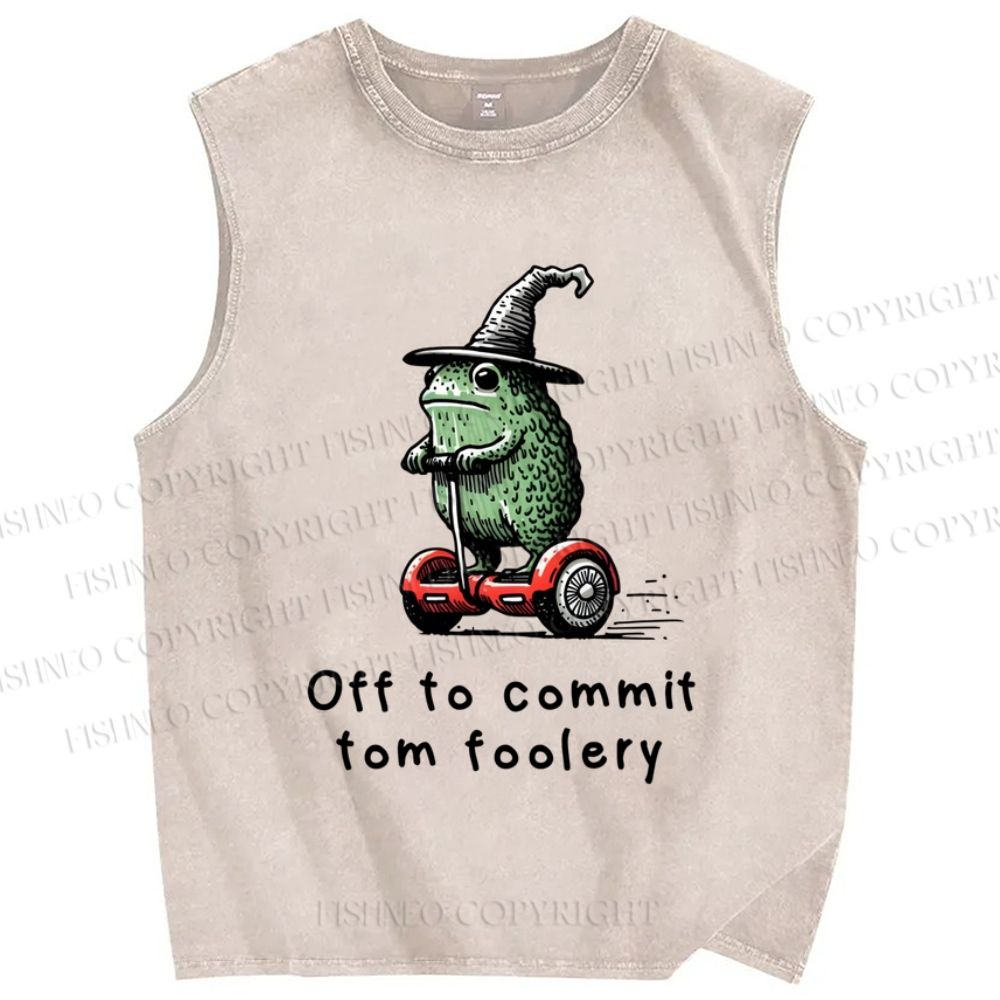 Unisex Skating Frog Off To Commit Printed Washed Tank Top
