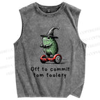 Unisex Skating Frog Off To Commit Printed Washed Tank Top