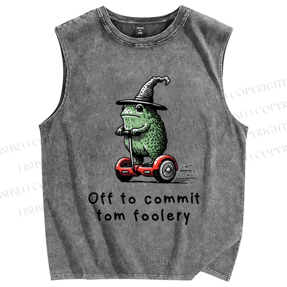 Unisex Skating Frog Off To Commit Printed Washed Tank Top