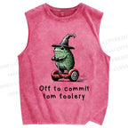 Unisex Skating Frog Off To Commit Printed Washed Tank Top