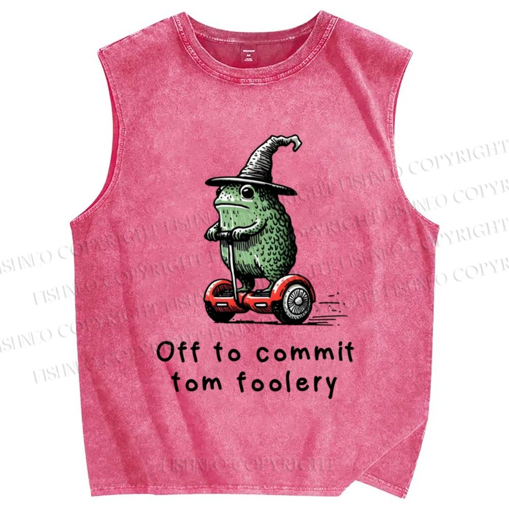 Unisex Skating Frog Off To Commit Printed Washed Tank Top
