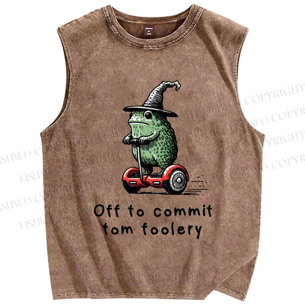 Unisex Skating Frog Off To Commit Printed Washed Tank Top