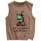 Unisex Skating Frog Off To Commit Printed Washed Tank Top