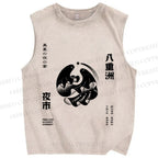 Unisex Japanese Ghost Printed Washed Tank Top