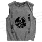 Unisex Japanese Ghost Printed Washed Tank Top