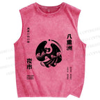 Unisex Japanese Ghost Printed Washed Tank Top