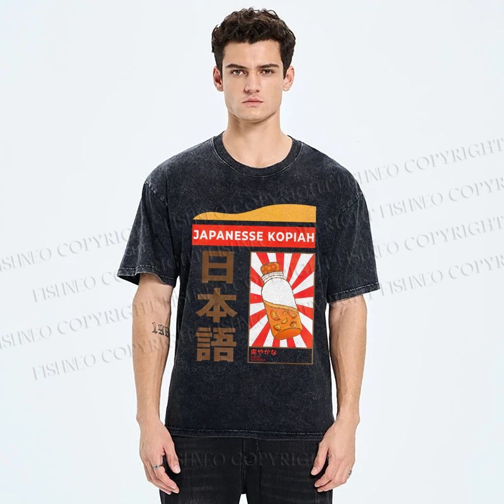 Unisex Japanese Kopiah Printed Washed Tee