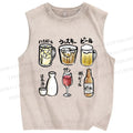 Unisex Wine Printed Washed Tank Top