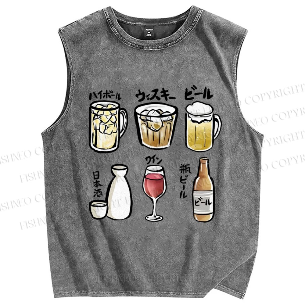 Unisex Wine Printed Washed Tank Top