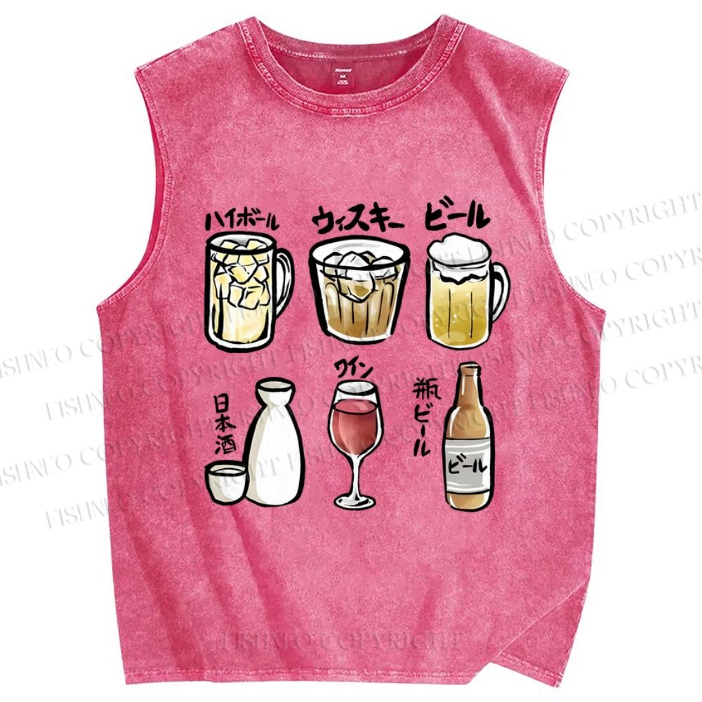 Unisex Wine Printed Washed Tank Top