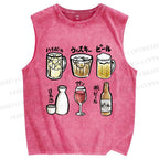 Unisex Wine Printed Washed Tank Top