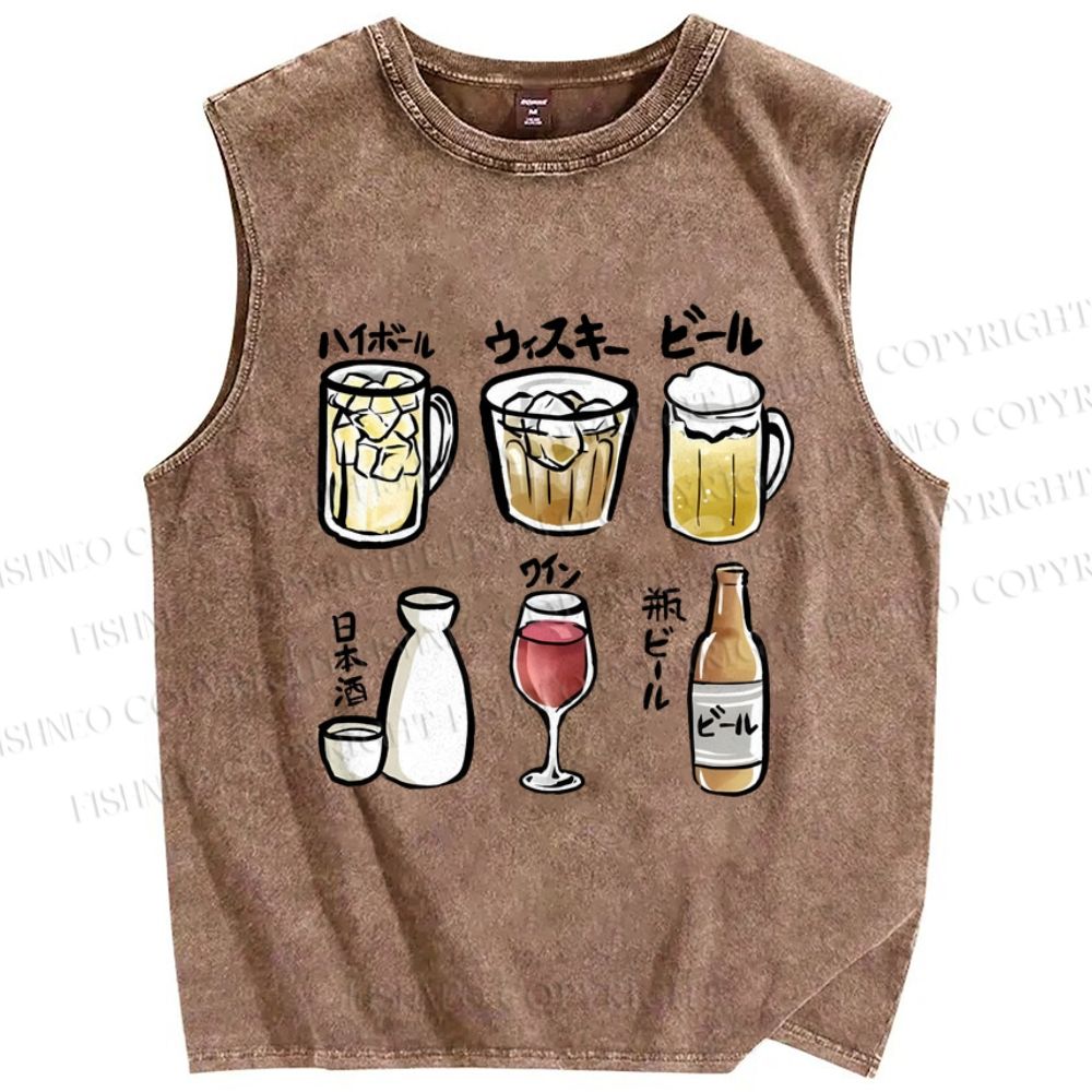 Unisex Wine Printed Washed Tank Top