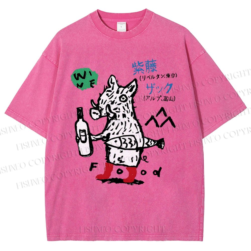 Unisex Wine Food Printed Washed Tee