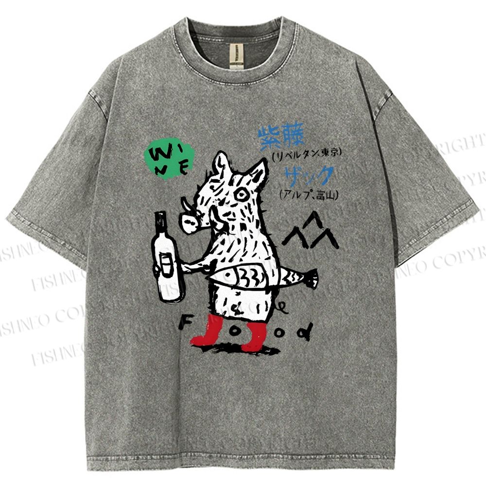 Unisex Wine Food Printed Washed Tee