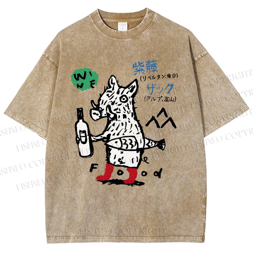 Unisex Wine Food Printed Washed Tee