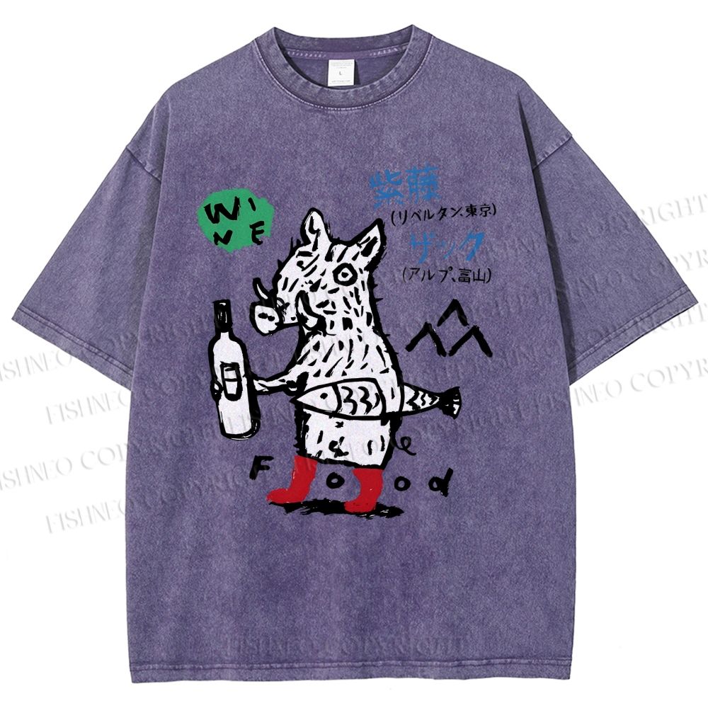 Unisex Wine Food Printed Washed Tee