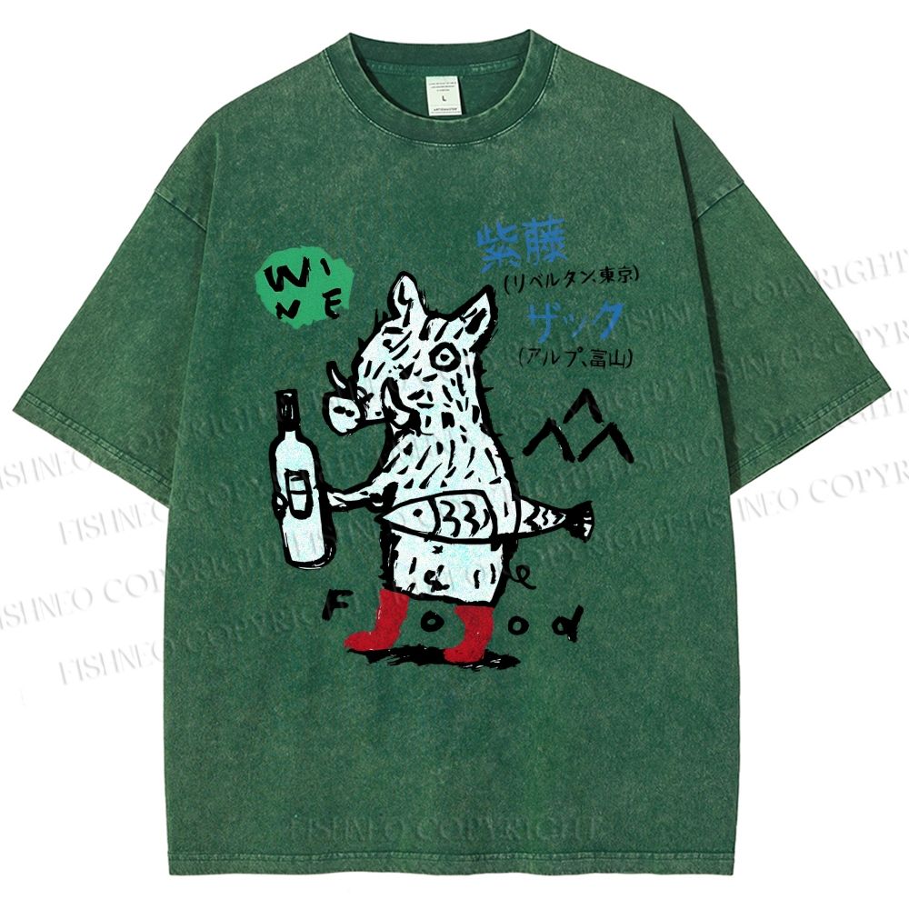 Unisex Wine Food Printed Washed Tee