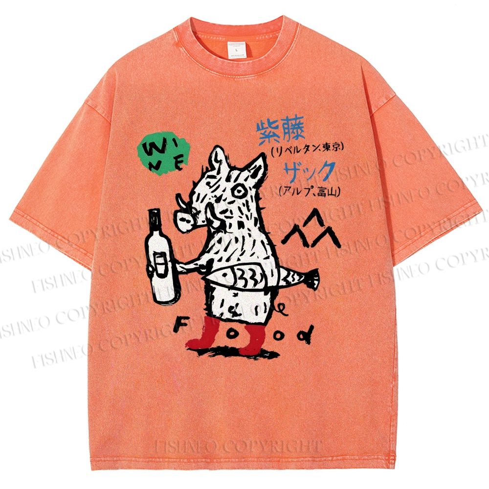 Unisex Wine Food Printed Washed Tee