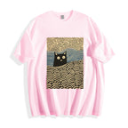 Wave Japanese Cat Art Cotton Casual T-shirt