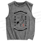 Unisex Tokyo Shamo Printed Washed Tank Top