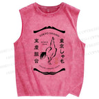 Unisex Tokyo Shamo Printed Washed Tank Top