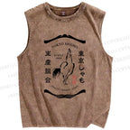 Unisex Tokyo Shamo Printed Washed Tank Top