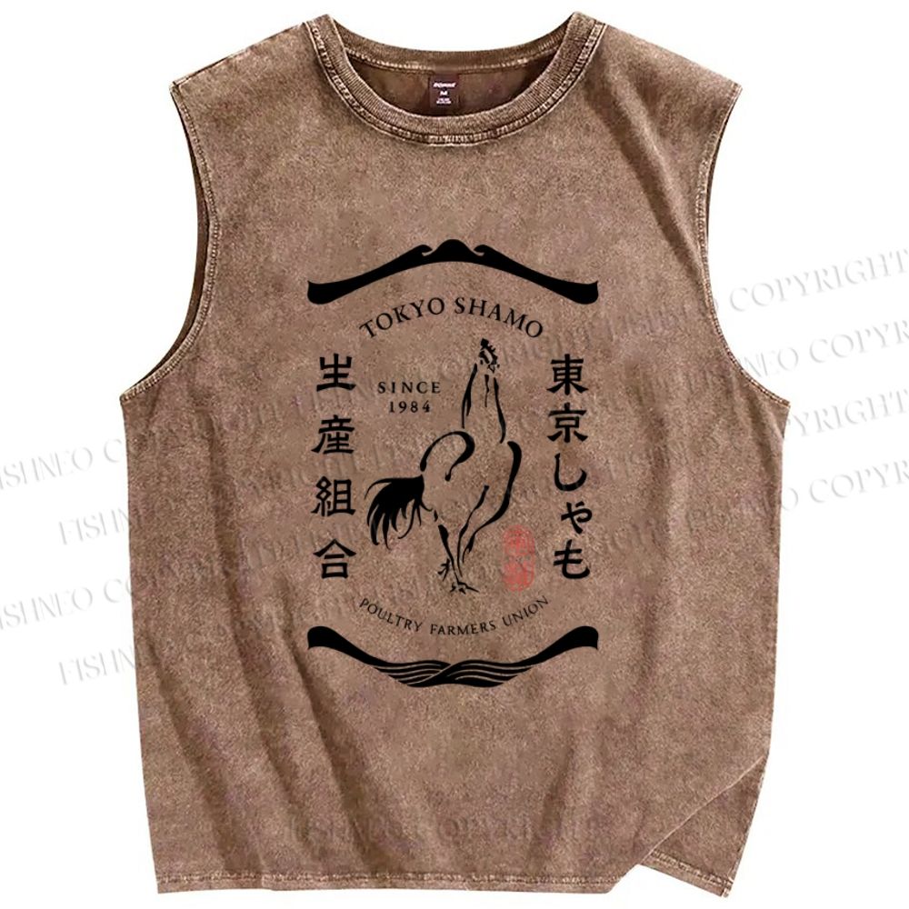 Unisex Tokyo Shamo Printed Washed Tank Top