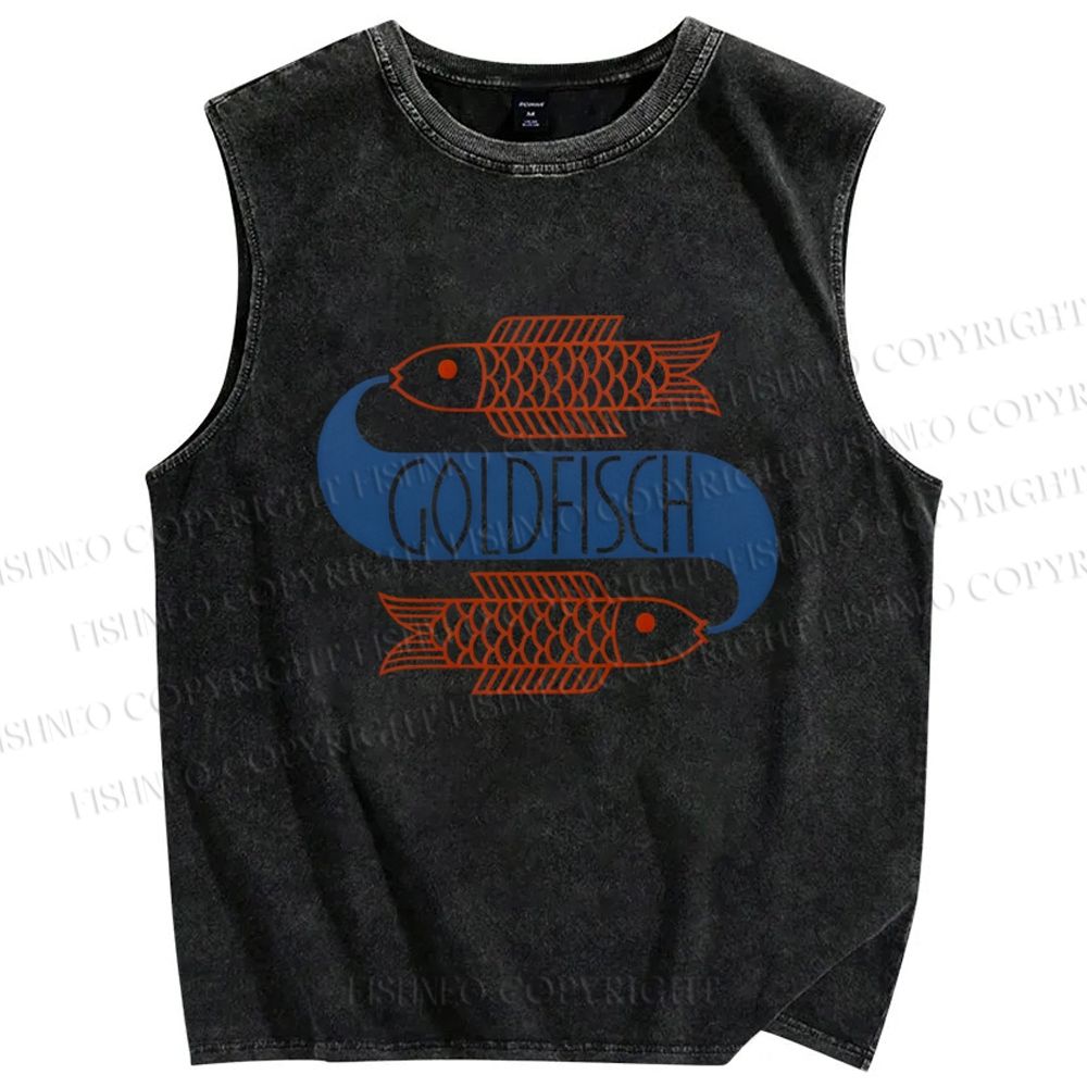 Unisex Goldfish Printed Washed Tank Top