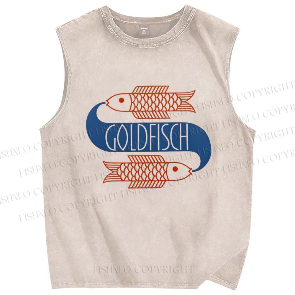 Unisex Goldfish Printed Washed Tank Top
