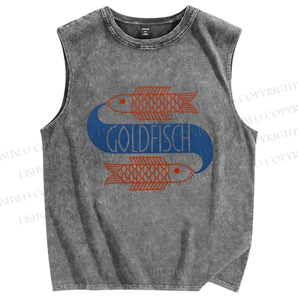 Unisex Goldfish Printed Washed Tank Top