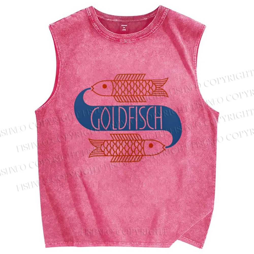 Unisex Goldfish Printed Washed Tank Top