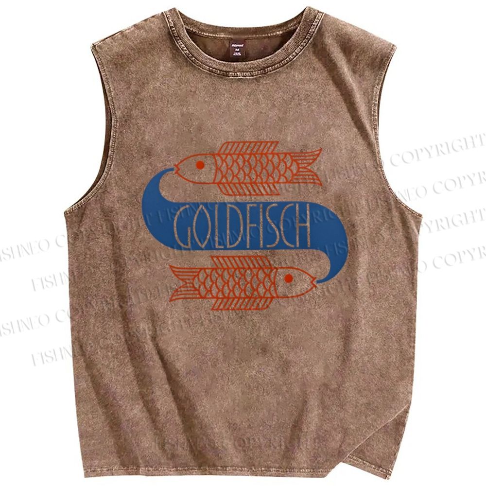 Unisex Goldfish Printed Washed Tank Top