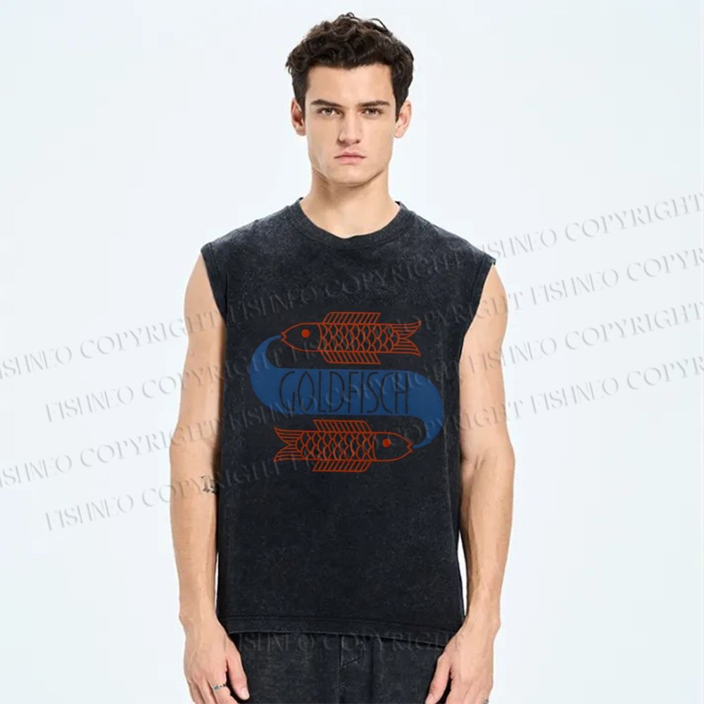 Unisex Goldfish Printed Washed Tank Top