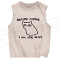 Unisex Before Coffee Printed Washed Tank Top