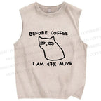 Unisex Before Coffee Printed Washed Tank Top