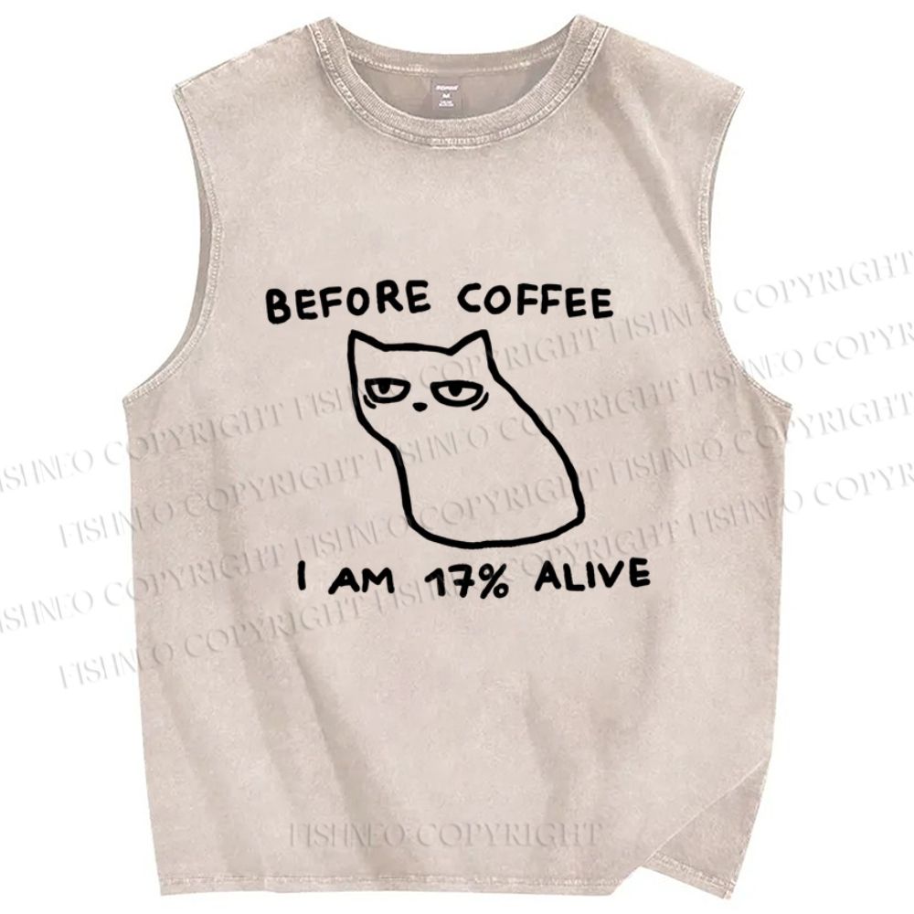 Unisex Before Coffee Printed Washed Tank Top