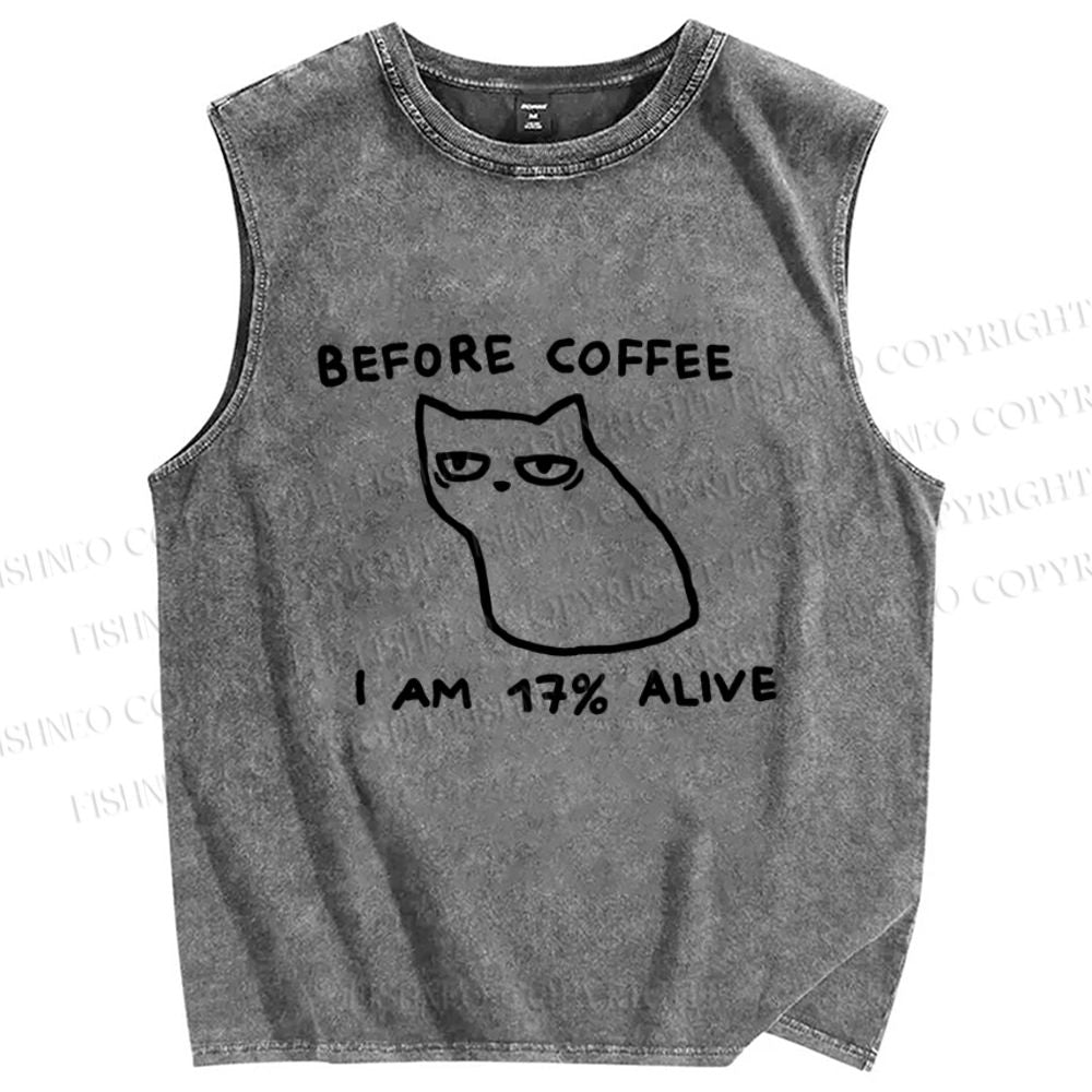 Unisex Before Coffee Printed Washed Tank Top