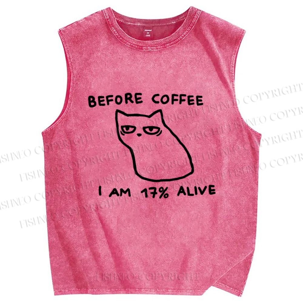Unisex Before Coffee Printed Washed Tank Top