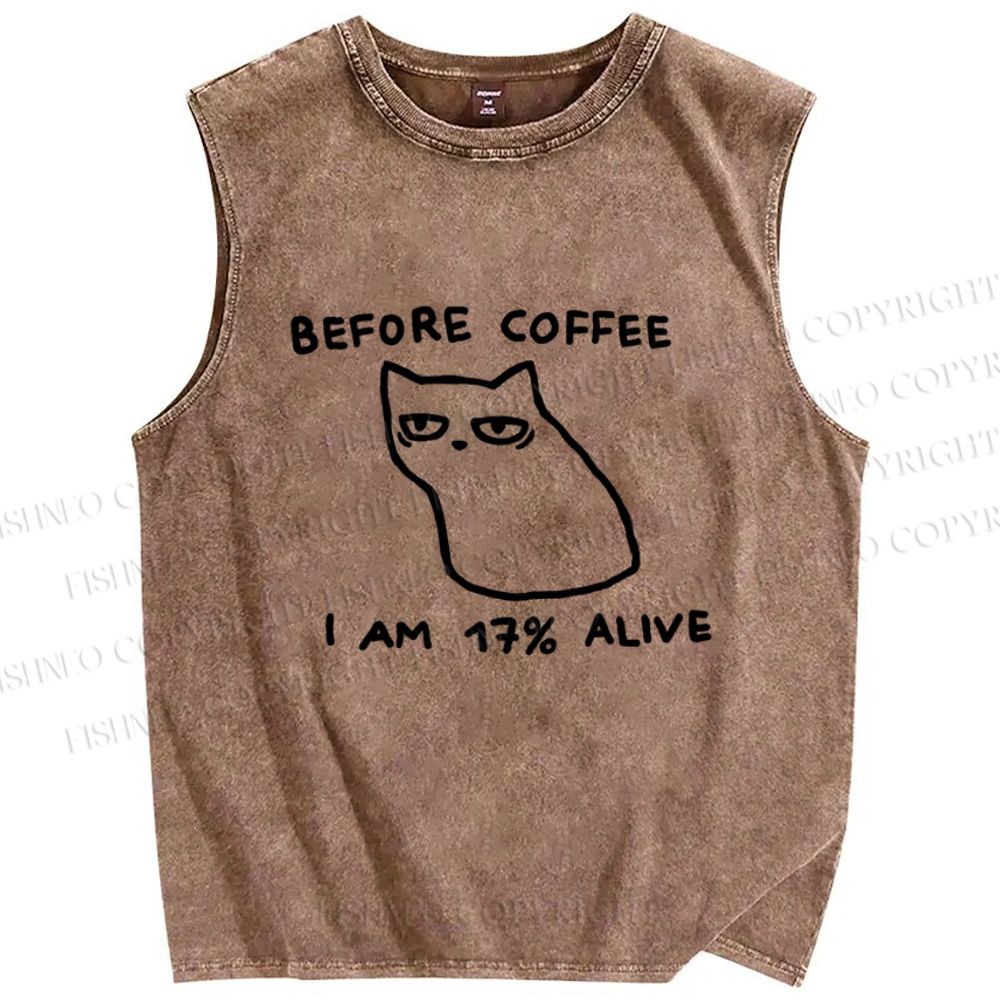 Unisex Before Coffee Printed Washed Tank Top