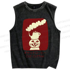 Unisex Cat Coffee Printed Washed Tank Top