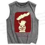 Unisex Cat Coffee Printed Washed Tank Top