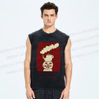 Unisex Cat Coffee Printed Washed Tank Top