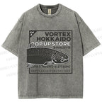Unisex Fish Printed Washed Tee