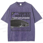 Unisex Fish Printed Washed Tee
