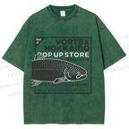 Unisex Fish Printed Washed Tee
