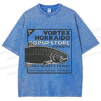 Unisex Fish Printed Washed Tee