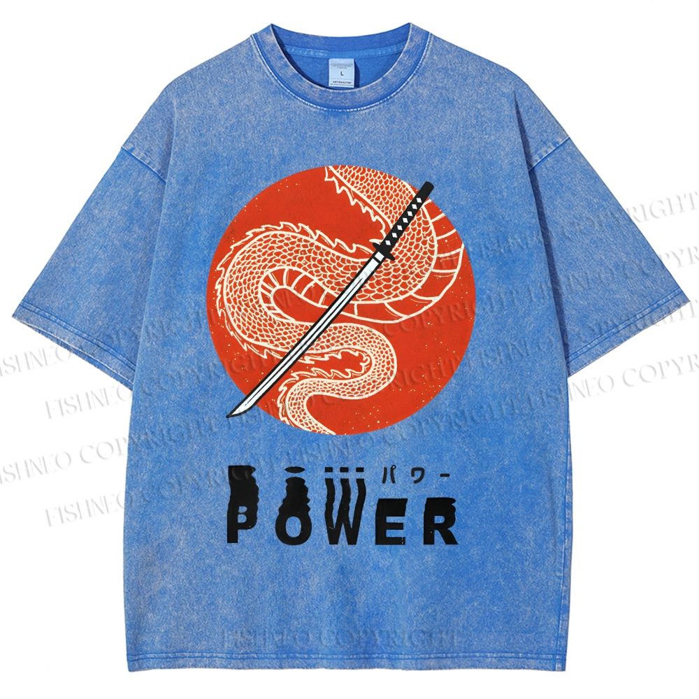 Unisex Power Printed Washed Tee