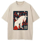 Ancient Japanese Wolf Art Washed T-Shirt