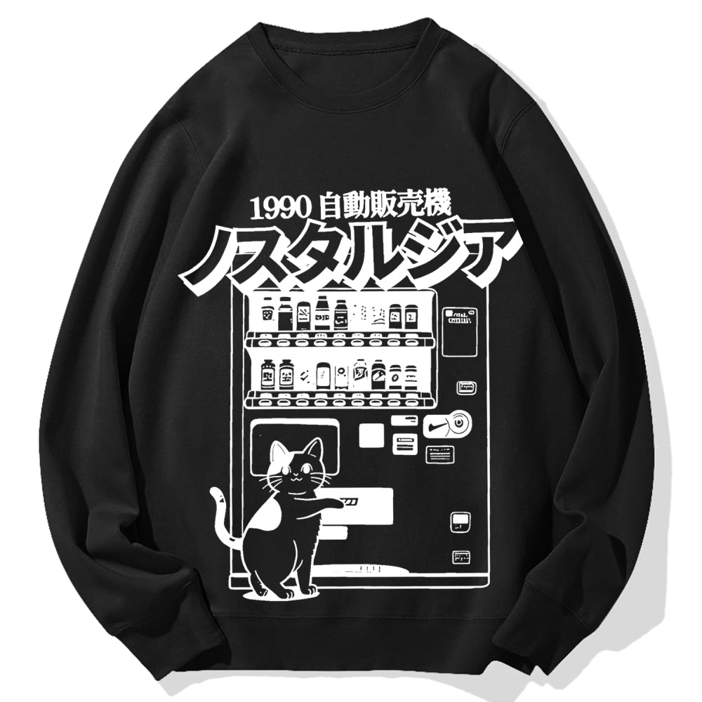 Retro Japan Cat Vending Machine 90s Anime Harajuku Nostalgic Cotton Sweatshirt